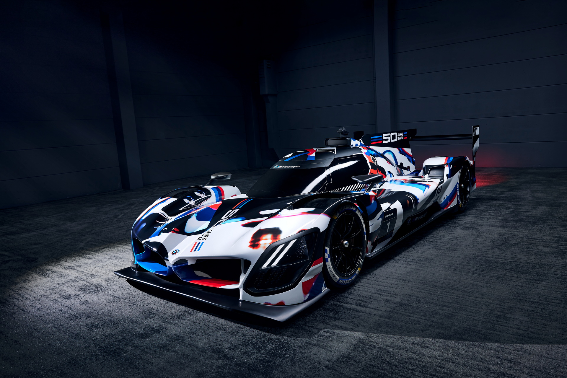 BMW M Hybrid V8 LMDh racing car pulls a big net